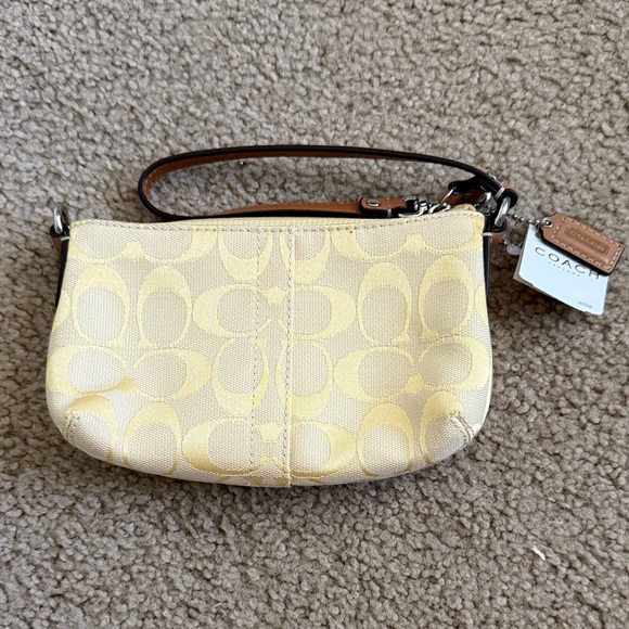 Coach Signature Lemon Yellow Zip Top Y2K Wristlet Bag NWT - Picture 1 of 6